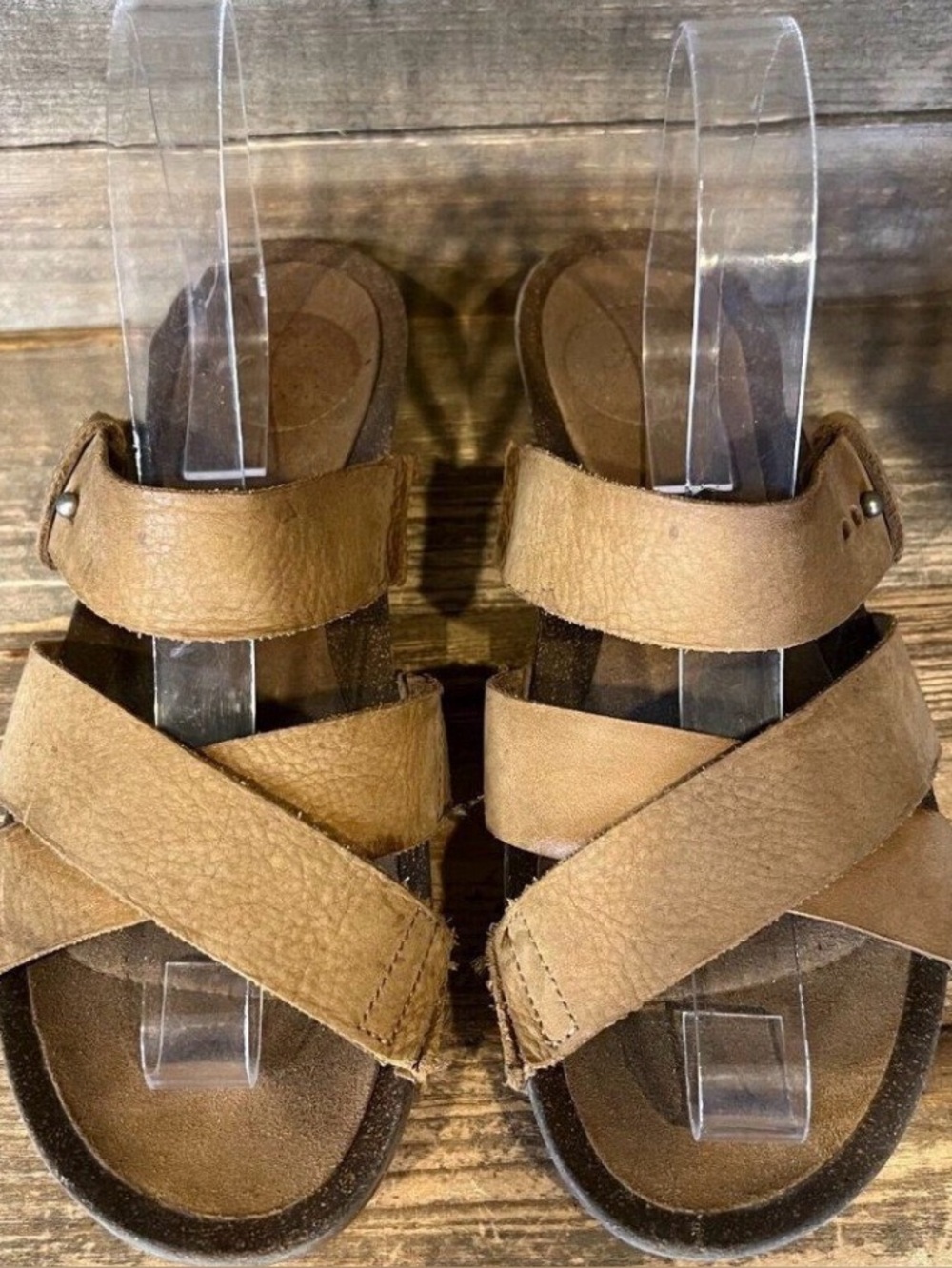 Womens Teva‎ Mahonia Tan Leather Strappy Comfort Slides Sandals Size 9.5 M GUC
